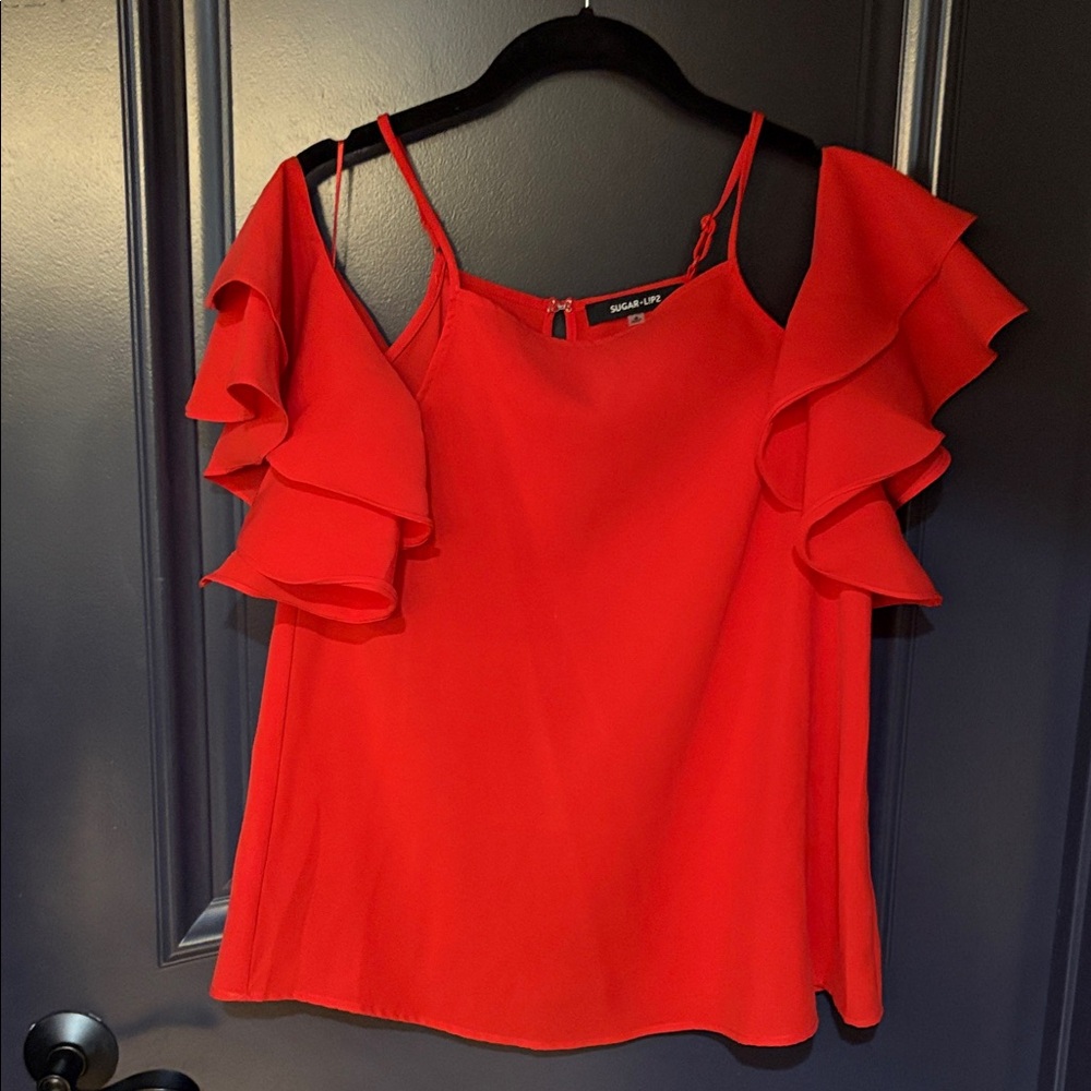 Sugarlips Vibrant Red Ruffle Blouse